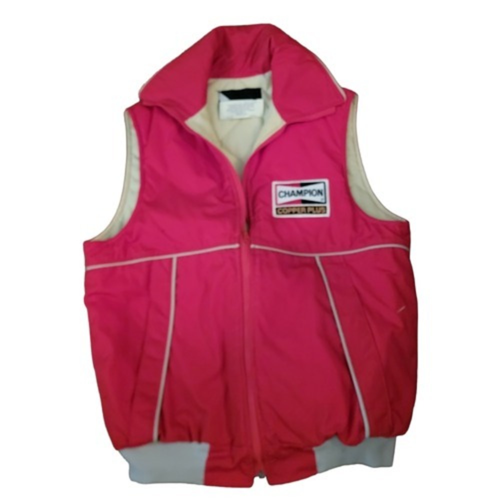 Vintage Wiman‎ Mens Red Champion Cooper Plus Spark Plug Ad Full Zip Vest Medium